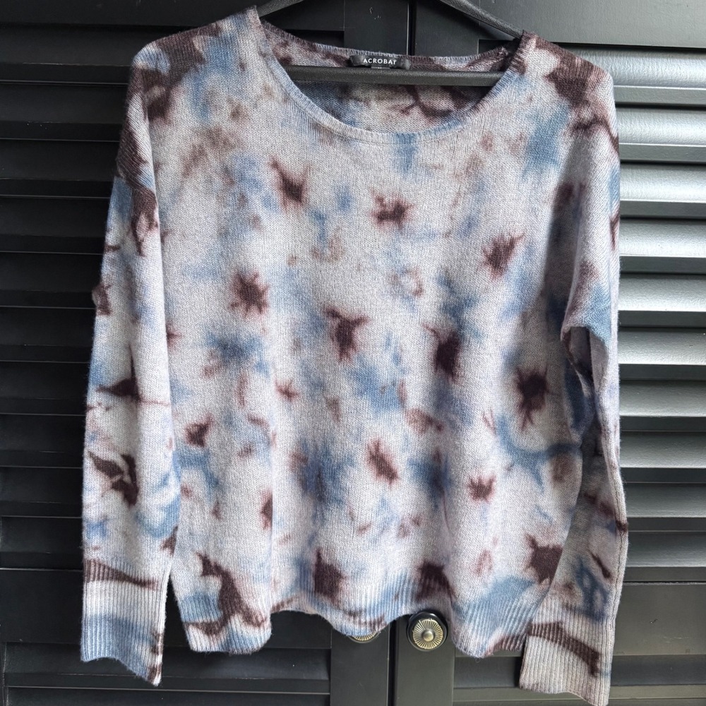 Acrobat Wool Cashmere Blend Tie Dye Sweater Medium Grey Blue